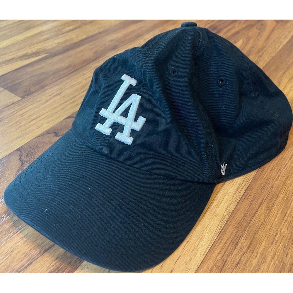 47 Brand Los Angeles Dodgers Hat Mens OSFA Black White LA Logo Dad Cap MLB